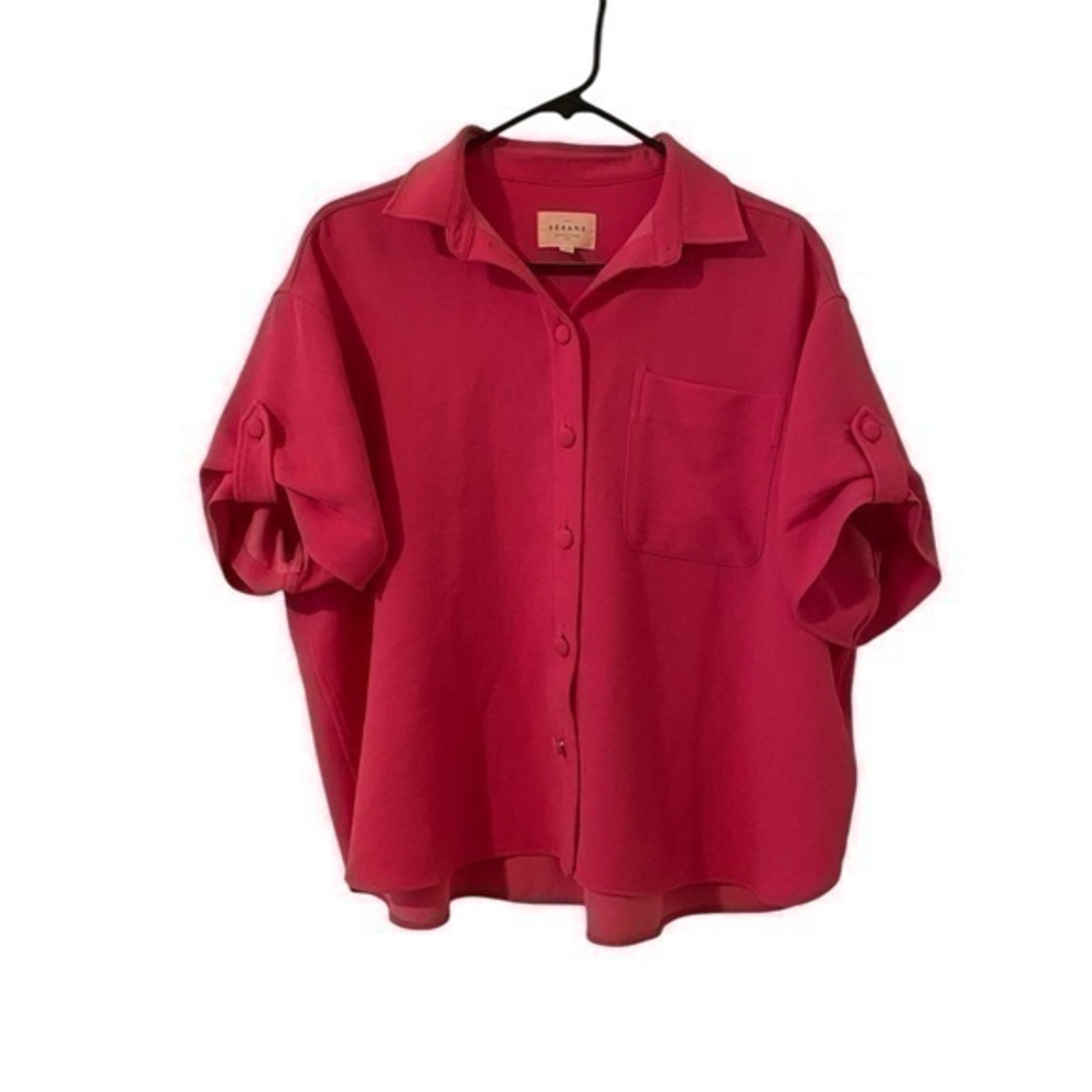 Sezane Relaxed Button-Up Blouse in Hot Pink
